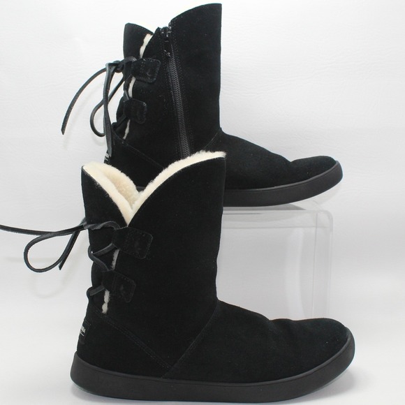 Koolaburra Shoes - Koolaburra by UGG Black Suede Fur Lined Lace Back Boots 1019361‎ Womens 7